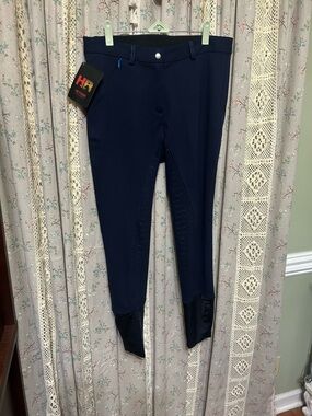 HR Farm Navy Riding Breeches Sz 34 Silicone Grip Equestrian NWT